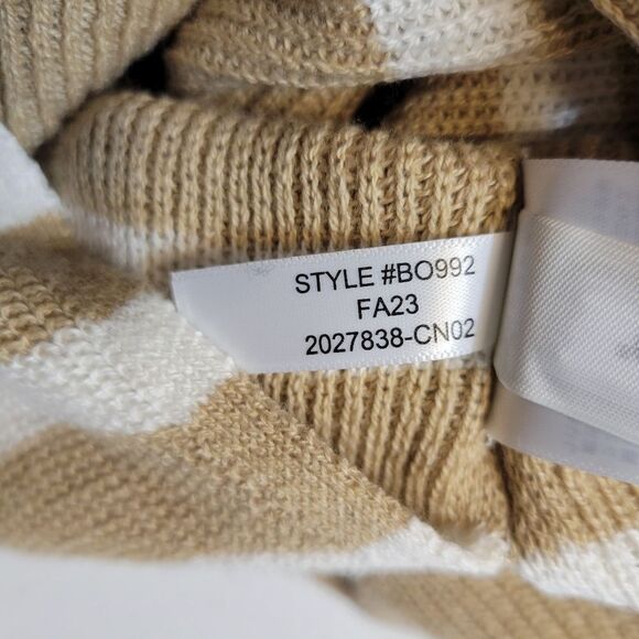 J. Crew One Size Sweater Poncho Tan White Stripes Mock Neck Women's - Picture 9 of 10